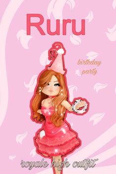 a girl in a pink dress holding a cake with the word ruru on it