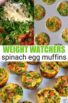 egg muffins with spinach and tomatoes on top