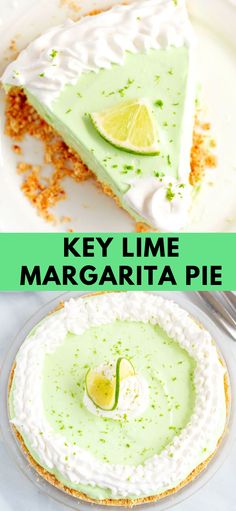 key lime margarita pie on a plate with the words key lime margarita pie above it