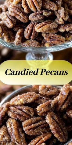 two bowls filled with candied pecans sitting on top of each other