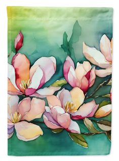 Louisiana Magnolias in Watercolor Garden Flag Image 1 Whimsical Floral Art, Watercolor House, Garden Flag Stand, Botanical Artwork, Watercolor Art Lessons, House Flag, Flag Decor, Flag Pole, House Flags