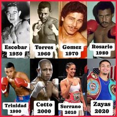 many different pictures of the same man in boxing outfits, with their names on them