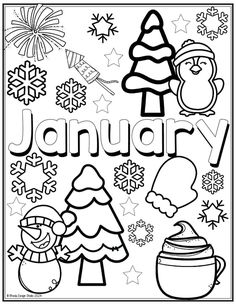 a coloring page with the word january in black and white