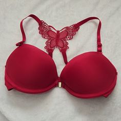 Sexy, Red Front Clasp Push Up Bra. Brand New. No Designer Listed. There Is An Ornate Butterfly In Lace On The Back. It Is Listed As A Size Xl But Probably Is More Like A Large In The Us. Purple Lace Lingerie, Butterfly Bra, Push Bra, Chantelle Bras, High Support Bra, Soma Bras, Cacique Bras, High Impact Sports Bra, Lululemon Sports Bra