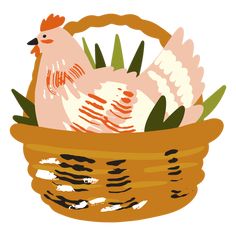 a basket filled with chickens sitting on top of a table