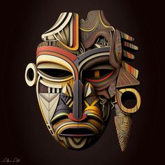 an artistic mask made up of different colors and shapes