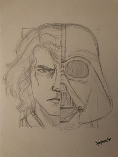 Two sides of the force Vader Drawing, Darth Vader Drawing, Darth Vader Art, Anakin Darth Vader, Drawing Stars, Revenge Of The Sith, Star Wars Anakin