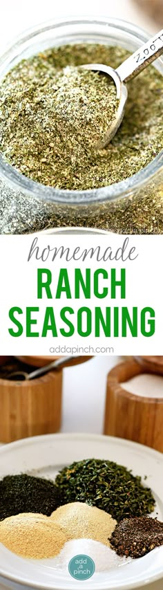 homemade ranch seasoning recipe in a bowl with spoons on the side and text overlay