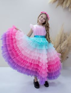 Rainbow Party Dress, Birthday Girl Dress, Maxi Dress, Unicorn Dress, Pageant Puffy Dress, Multilayered Dress, Baby Dress, Photoshoot, Toddler Dress, Graduation Gown, Multicolored Dress, Prom Ball Gown, Festival Costume Gorgeous multicolored girl dress have very original fashionable design and made of high-quality tulle will be perfect for any celebration....birthday, wedding, parties, Christmas, photography, Valentine's Day, dance, evening, flower girl  dress, ball gown, festivals wear, dance, d Unicorn Dresses For Kids, Unicorn Dresses, Rainbow Wedding Dress, Fairy Princess Costume, Frocks For Kids, Kids Party Wear, Multicolored Dress, Corset Sewing Pattern, Festival Costume