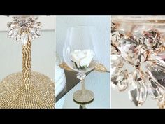 three pictures with different types of chandeliers and flowers in them, one has a rose on it