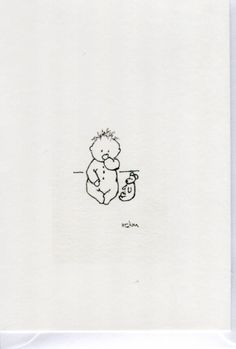 a drawing of a baby holding a teddy bear in it's arms and sitting on the ground