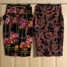 Two Thalia Sodi Skirts In Beautiful Prints New In Size Xs. The Skirts Are Beneath The Knee. Black Floral Print Pencil Skirt, Black Floral Print Skirt, Floral Print Pencil Skirt For Party, Party Pencil Skirt With Floral Print, Party Floral Print Pencil Skirt, Womens Skirt, Black And Red, Red, Women Shopping