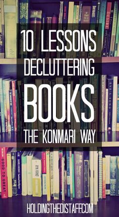 bookshelf with text reading 10 lessons decluttering books the kommari way