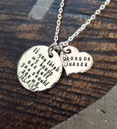 "Mom Necklace Mothers Day Gift Full Heart Necklace New Mom Gift Handstamped Necklace Personalized Jewelry Quote Necklace Grandma Necklace *\"If you think my hands are full you should see my HEART\" handstamped necklace with child's names. This necklace makes a loving gift to any member of your family or friends. * A 1\" Stainless Steel disc stamped with \"Full Heart\" quote * A 3/4\" Stainless Steel Heart stamped with \"names\" of choice * A 18\" in Sterling Silver Plated chain Samples shown are Stamped Round Pendant Necklace For Valentine's Day, Meaningful Stamped Charm Necklaces For Mother's Day, Stamped Necklaces For Valentine's Day Gift, Stamped Charm Necklaces For Valentine's Day Gift, Sterling Silver Stamped Necklace For Birthday Gift, Meaningful Stamped Necklaces For Mother's Day, Meaningful Stamped Necklace For Mother's Day, Valentine's Day Gift Necklace, Meaningful Hand Stamped Jewelry For Birthday Gift