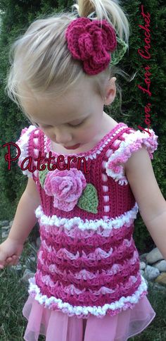 Pattern for Cotton Candy Rose, Little Girl's Beautiful Crochet Tank Top with Ruffle Sleeves & Rose H Beau Crochet, Candy Roses, Crochet Stitches Guide, Baby Garments, Crochet Tank Top, Pink Cotton Candy, Crochet Tank, Rose Hair, Crochet Motifs