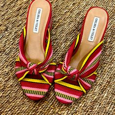 Violet Red Pink Yellow Striped Sandals. Never Worn. No Marks. No Wear. Adorable Sandals!! Multicolor High Heel Summer Sandals, Multicolor Open Heel Summer Heels, Multicolor Summer Heels With Round Toe, Multicolor Round Toe Summer Heels, Multicolor Closed Toe Heels For Summer, Multicolor Open Toe Summer Heels, Multicolor Summer Heels For Beach, Multicolor High Heel Sandals For Vacation, Multicolor Closed Toe Summer Heels