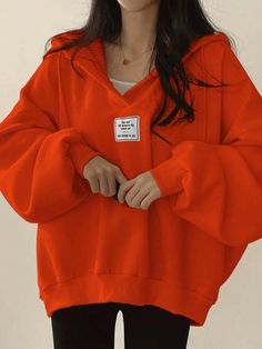 Women's Casual Letter Printed Drop Shoulder Long Sleeve Hoodie, Autumn & Winter,Long Sleeve Tops Orange Casual  Long Sleeve Fabric Letter,Plain Pullovers Slight Stretch  Women Clothing, size features are:Bust: ,Length: ,Sleeve Length: Hooded Sweatshirt Dress, Leg Of Mutton Sleeve, Drop Shoulder Hoodie, Workout Hoodie, Red Hoodie, Drawstring Hoodie, Inspiration Mode, Casual Style Outfits, Sweatshirt Dress