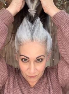 This guide shares a cute bun hairstyle. I love to wear my natural gray hair in a bun like THIS. How To Make A Big Bun With Short Hair, Old Lady Bun, Old Lady Bun Hairstyles, Full Bun Hairstyles, Christmas Hairdos, Grey Hair Updos, Top Bun Hairstyles, Hair Bun Pin, Cute Bun