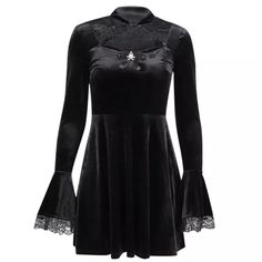 Women Gothic Flare Sleeve Skull Pendant Lace Stitching Flowy Dress.  "This pin contains affiliate links, which means I may earn a commission at no cost to you extra for you". 
 #affiliate #advertising" Gothic Long Sleeve Winter Mini Dress, Gothic Long Sleeve Mini Dress For Fall, Gothic Long Sleeve Mini Dress For Winter, Elegant Long Sleeve Halloween Mini Dress, Long Sleeve Vintage Dress For Halloween, Gothic Long Sleeve Mini Dress, Gothic Long Sleeve Halloween Vintage Dress, Gothic Long Sleeve Vintage Dress For Halloween, Halloween Gothic Long Sleeve Vintage Dress