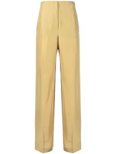 light yellow silk blend concealed fly and button fastening high waist straight leg Straight Legged Pants, Cargo Leggings, Yellow Silk, Alberta Ferretti, Straight Leg Trousers, Pale Yellow, Pants Trousers, Light Yellow, High Waisted Pants