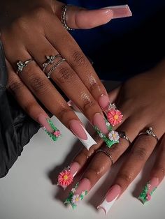 Spring Acrylic Nails, Blush Nails, Long Acrylic Nails Coffin, Long Square Acrylic Nails, Bling Acrylic Nails