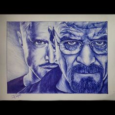 a drawing of two men with glasses and beards