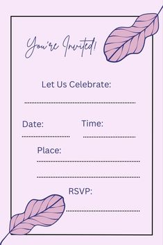 a pink and purple birthday party card with leaves on the front, text reads you're