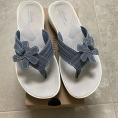 Clarks Never Worn Blue Greyish Color New Sandals Size 7m These Are New Womens Clarks, Blue Sandals, Clarks Shoes, Denim Blue, Women's Shoes Sandals, New Color, Blue Denim, Shoes Sandals, Size 7