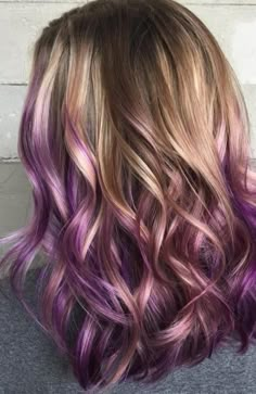 Hairstyle Balayage, Purple Hair Highlights, Balayage Hairstyle, Balayage Haircolor, Purple Balayage, Dyed Blonde Hair