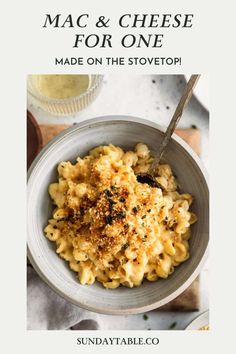 macaroni and cheese for one made on the stovetop by sunday table co