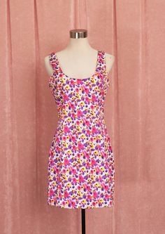 90s Pink Purple and Yellow sleeveless dress  with zip at side Label: Passion Size on Label : Best Fit:AU 10 - AU12 /M Measurements in CENTIMETRES with the garment lying flat: Fabric Cotton Spandex Length :82 Bust :43 Waist :37 Hips :47 Condition :Veryy Good Vintage Condition StretchA bit ** MEASUREMENTS ARE BEST COMPARED AGAINST A SIMILAR ITEM OF CLOTHING ** Measurements are taken along one side of garment lying flat (double for all the way round measurements). 'Best fit' is an approximation in AUSTRALIAN SIZING; be sure to check over measurements carefully All our items are measured in CENTIMETRES with the measurements clearly stated in the description, As most items are handmade sizes can slightly differ so please carefully check the measurements before ordering as we do not refund size Vintage Pink Sleeveless Mini Dress, Fitted Summer Dress With Side Zipper, Fitted Retro Multicolor Sleeveless Dress, Sleeveless Dress With Side Zipper For Spring, Sleeveless Dresses With Side Zipper For Spring, Retro Multicolor Sleeveless Mini Dress, Multicolor Retro Sleeveless Mini Dress, Fitted Retro Sleeveless Knee-length Dress, Vintage Sleeveless Mini Dress With Floral Print