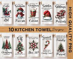 christmas kitchen towels hanging on the wall