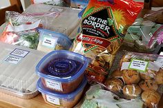 several packaged food items sitting on a table