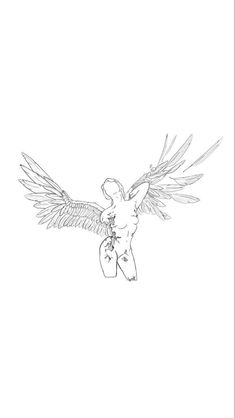 a drawing of a person with wings on their back holding a cell phone in his hand