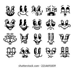 cartoon faces with different expressions on white background, set of 12 masks for decoration and design