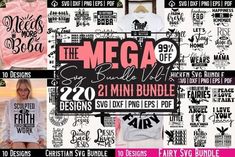 the mega bundle includes t - shirts, sweatshirts and other items to be printed on