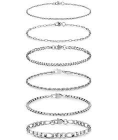 PRICES MAY VARY. 【6PCS Bracelets】This simple stainless steel bracelets for women consists of a 6 style chain bracelets. Including paperclip link chain, figaro chain, rounded box bracelet, twisted rope chain bracelet, and curb bracelet. Our dainty stackable bracelets come in designs suited for everyone, perfect for every occasion. 【High Quality】These classic link chain bracelets are made of high quality stainless steel, a metal that's sturdy, strong, and durable. They are harmless to the skin, hy Stainless Bracelet, Bracelet Set Silver, Bracelets Silver, Silver Necklace Set, Gold And Silver Bracelets, Bracelets Set, Bracelet Dainty, Chain Bracelets, Silver Chain Bracelet