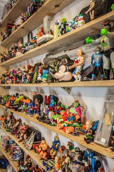 shelves filled with various toy figurines and action figures