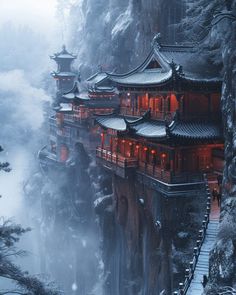 Chinese Castle Fantasy Art, Fantasy Buildings Architecture, Japanese Mountain Temple, Chinese Fantasy Art, Japanese Creatures, Samurai Castle, Chinese Architecture Traditional, China Wallpaper, Chinese Buildings