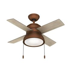 a ceiling fan with two blades and a light