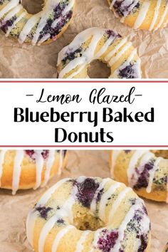 lemon glazed blueberry baked donuts on parchment paper