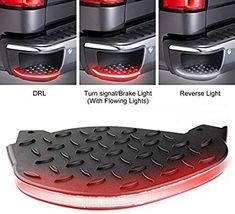 four different images of the tail lights and brake lights on a truck with red leds