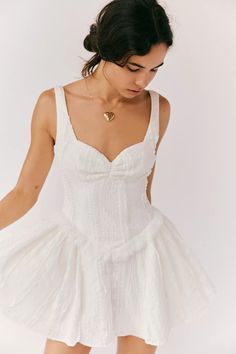 Maison Amory The Rose Mini Dress | Free People Rose Mini Dress, White Maxi Dress Boho, Basque Waist, Wedding Showers, Little White Dress, White Boho Dress, Purple Mini Dresses, Boho Style Dresses, Mini Cocktail Dress