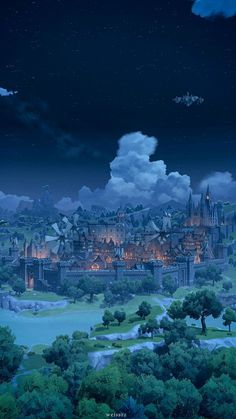 an image of a fantasy city at night