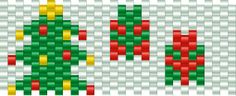 a pixelated christmas tree with red and green bows on it's sides, in different colors