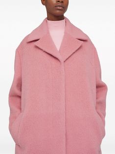 Jil Sander Brushed knee-length Coat - Farfetch Pink Wool Coat With Lapel Collar For Fall, Chic Pink Wool Coat, Pink Single Breasted Wool Coat For Fall, Pink Single-breasted Wool Coat For Fall, Pink Single Breasted Pea Coat For Winter, Winter Pink Single-breasted Pea Coat, Pink Single-breasted Pea Coat For Winter, Pink Single Breasted Long Coat, Oversized Pink Single-breasted Outerwear