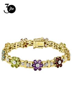 1.93ctw Oval Amethyst, 2.09ctw Peridot, 1.96ctw Citrine, 2.54ctw Garnet, and 1.10ctw Blue Topaz 18k Yellow Gold Over Sterling Silver Bracelet. Measures Approximately 0.41"W. Box Clasp with Double Safety. Box Clasp, Sterling Silver Bracelet, Multi Stone, Sterling Silver Bracelets, Blue Topaz, Citrine, Garnet, Topaz, Silver Bracelet