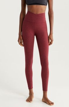 A wide, crossover elastic waistband tops a pair of workout-ready leggings cut from soft, stretchy fabric that moves with you. 24 1/2" inseam; 8" leg opening; 10 1/2" front rise; 14 1/2" back rise (size Medium) Pull-on style Smooth flatlock seaming designed to eliminate rubbing and irritation Partially lined 87% polyester, 13% spandex Machine wash, tumble dry Made in the USA of imported fabric Stirrup Leggings, Leisure Space, Beyond Yoga, Gym Leggings, Womens Bottoms, Dye, Nordstrom, Yoga, Leggings