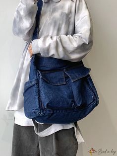 BirdinBag - Stylish Denim Crossbody Bag with Spacious Minimalistic Design Denim Crossbody Bag, Denim Backpack, Shein Brasil, Fashionable Accessories, Denim Crossbody, Aesthetic Roblox Royale High Outfits, Recycle Jeans, Denim Tote Bags, Denim Crafts