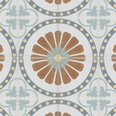 an artistic tile design with blue, brown and white colors